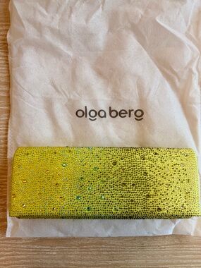 NEW Olga Berg Chartreuse Crystal-Studded Clutch